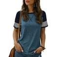 thumbnail image 1 of SWQZVT Womens Shirts Summer Short Sleeve Tops Going Out Tops for Women Color Block Tunic Tops Roundneck Blue Tees Dressy Casual Spring Size XL, 1 of 7