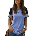 thumbnail image 1 of SWQZVT Summer Shirts for Women Short Sleeve Tops Going Out Tops for Women Casual Color Block Tunic Tops Roundneck Skyblue Tees Size M, 1 of 4