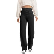 SWQZVT Womens Straight Leg Pants High Waisted Button Stretchy Business Work Casual Trousers Multiple Pockets Pants for Womens Clothes Elastic Waisted Slacks Casual