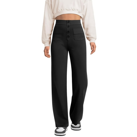 SWQZVT Womens Straight Leg Pants High Waisted Button Stretchy Business Work Casual Trousers Multiple Pockets Pants for Womens Clothes Elastic Waisted Slacks Casual