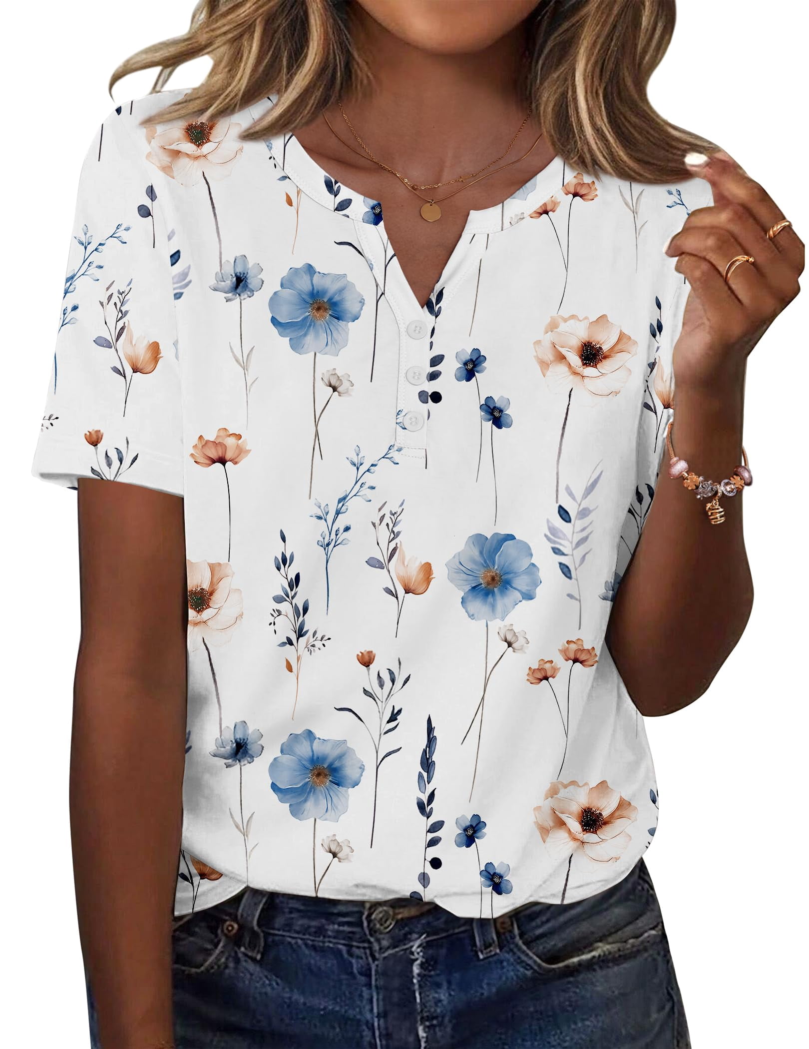 SWQZVT Women's Summer Tops L Short Sleeve V Neck Blouses, Casual Dressy ...