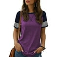thumbnail image 1 of SWQZVT Womens Summer Tops Short Sleeve Shirts for Women Trendy Graphic Tees Casual Tunic Purple Top Crewneck Striped T Shirt Size XL, 1 of 7