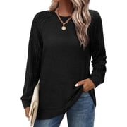 SWQZVT Womens Tops Fall Crewneck Lightweight Soft Sweaters Sweatshirts Pullover Tunic Womens Clothes Color Block Raglan Long Sleeve Shirts