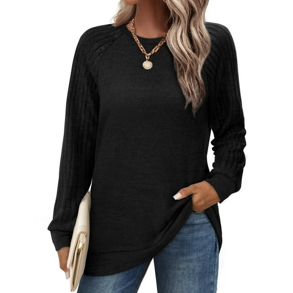 SWQZVT Womens Tops Fall Crewneck Lightweight Soft Sweaters Sweatshirts Pullover Tunic Womens Clothes Color Block Raglan Long Sleeve Shirts
