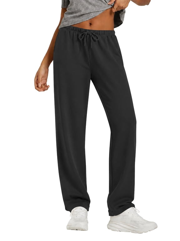 Womens Sweatpants Straight Leg Sweat Pants Elastic Waisted Trousers with Pockets Drawstring Workout Pants