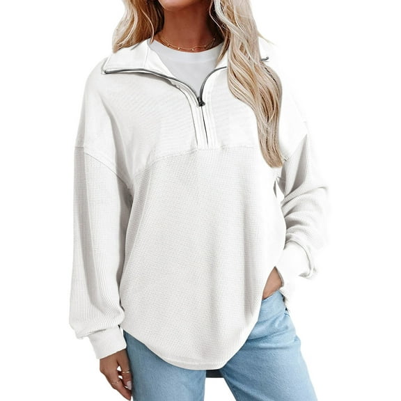 SWQZVT Womens Sweatshirt Lightweight Waffle Knit Half Zip Pullover Sweatshirt for Women Fall Casual Long Sleeve Tops L