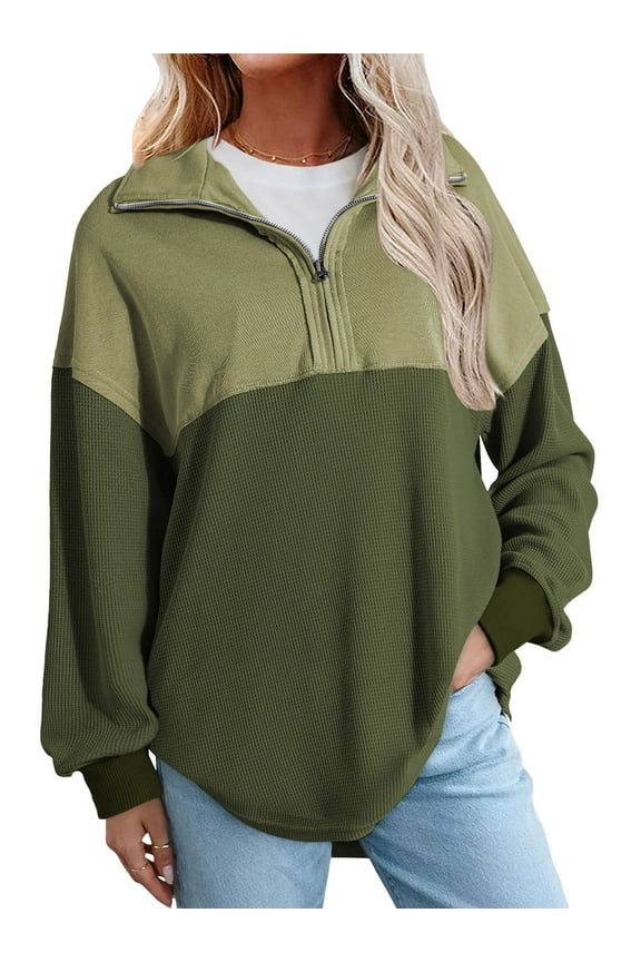 Womens Sweatshirts Waffle Knit Half Zip Pullover for Women Casual Long Sleeve Lightweight Loose Fit Fall Tops XL