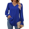 thumbnail image 1 of SWQZVT Womens Tops Long Sleeve Blouses V Neck Business Work Shirts Bubble Sleeve Smocked Ruffle Cuffs Pleated Tunic Tops, 1 of 8