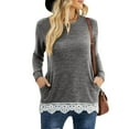 thumbnail image 1 of SWQZVT Womens Tops Plain Color Crew-Neck Tunics Tops Long Sleeve Lace Trim Blouse with Pocket Gray Shirts for Ladies, 1 of 7