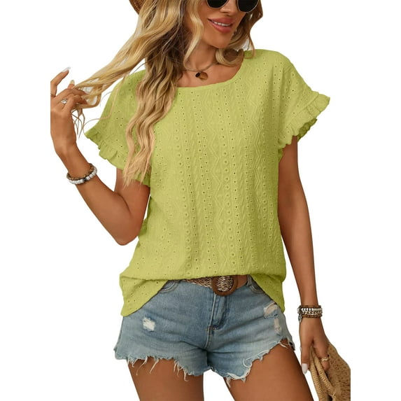 SWQZVT Womens Tops Short Sleeve Summer Casual Basic Crew Neck T Shirts for Women Loose Casual Tees for Ladies Round Neck Women Top Green L