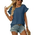 thumbnail image 1 of SWQZVT Womens Tops Short Sleeve Summer Casual Basic Round Neck T Shirts for Women Casual Tees for Ladies Women Top Dark Blue M, 1 of 8