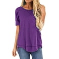 thumbnail image 1 of SWQZVT Summer T-Shirts for Women Short Sleeve Tops Fashion Loose High Low Casual Dressy Tops Tunic Blouse Solid Color Darkpurple Plus Size XXL, 1 of 5