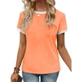thumbnail image 1 of SWQZVT Womens Tops T Shirts for Summer Clothes Short Sleeve Ladies Crew Neck Blouses Tee Colorblock Clothing Pullover Orange XL, 1 of 9