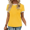 thumbnail image 1 of SWQZVT Womens Tops T Shirts for Summer Clothes Short Sleeve Ladies Crew Neck Blouses Tee Colorblock Clothing Pullover Yellow S, 1 of 8