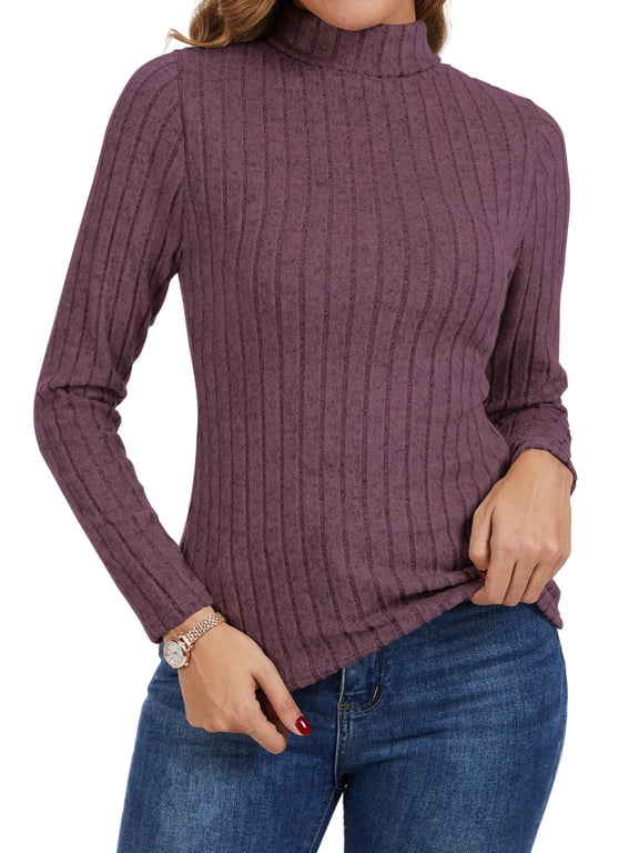 Womens Turtleneck Sweaters Shirts Long Sleeve Slim Fit Fall Fashion Base Layer Pullover Fleece Ribbed Thermal Underwear Tops