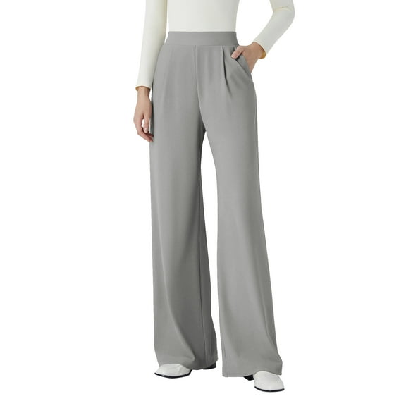 SWQZVT Womens Wide Leg Pants Comfy Elastic High Waisted Casual Pants with Pockets Soft Slacks Trouser Pants for Women L
