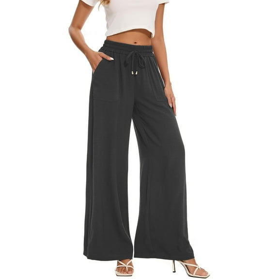 SWQZVT Womens Wide Leg Pants High Waist Drawstring Dress Pants Casual Palazzo Lounge Pants for Women Loose Fit Trousers with Pocket