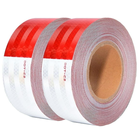 SWRT Reflective Tape DOT C2 Compliant, Warning Safety Tape, Red and White, 2” x 200ft Total, 2 Rolls