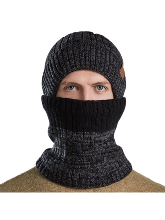 Detachable Comfy Hat 2Pcs Beanie Hat Scarf Set for Men and Women Infinity Scarf Classic Black One Size