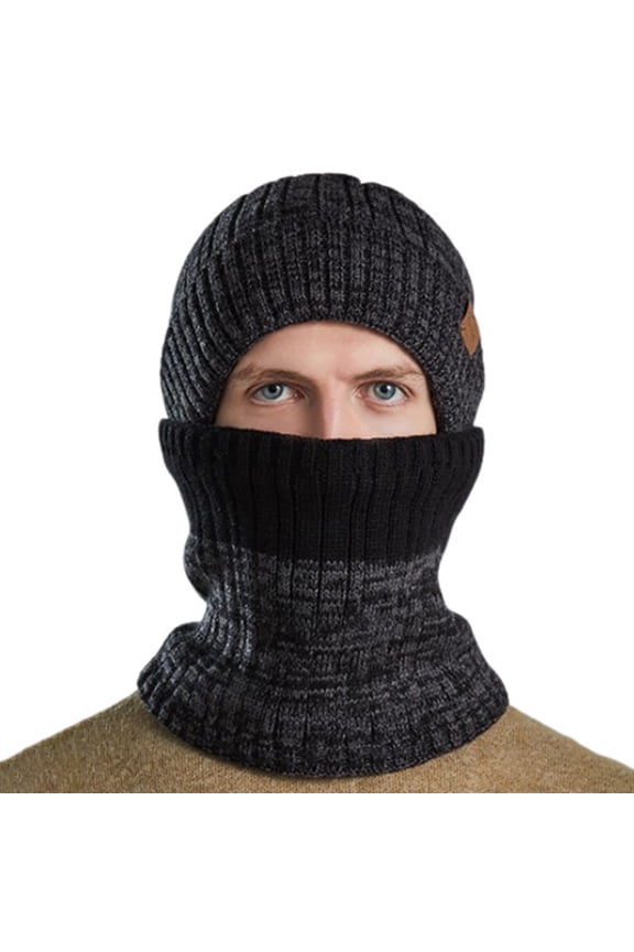 Detachable Comfy Hat 2Pcs Beanie Hat Scarf Set for Men and Women Infinity Scarf Classic Black One Size