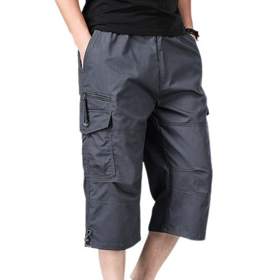 SWSMCLT Men's 100 Cotton Mid Rise Casual Drawstring Slimming Work Utility Pants Capris Pants Soft Cropped Pants Grey XX-Large