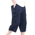 thumbnail image 1 of SWSMCLT Men's 100 Cotton Mid Rise Casual Drawstring Slimming Work Utility Pants Capris Pants Soft Cropped Pants Navy Large, 1 of 1