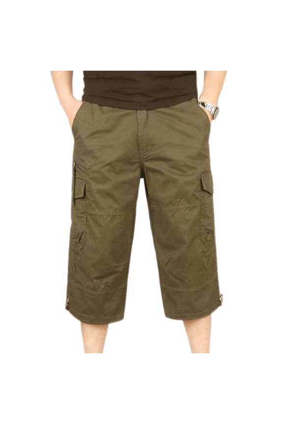 Men's 100 Cotton Mid Rise Casual Drawstring Slimming Work Utility Pants Capris Pants Soft Cropped Pants Yellow Large