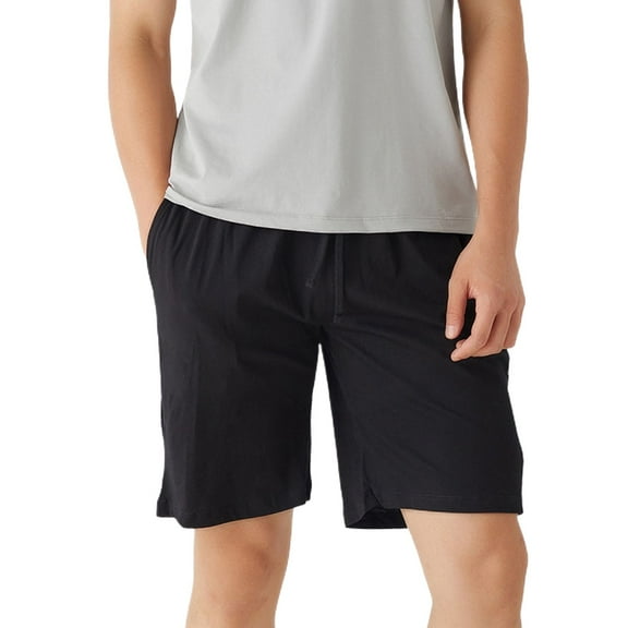 SWSMCLT Men's 100 Cotton Shorts Soft Pajama Shorts Drawstring Elastic Waist Stretch Lounge Shorts Summer Casual Sleeping Black Medium