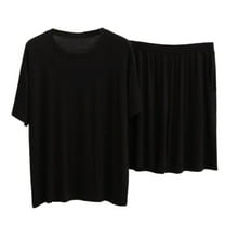 SWSMCLT Men's 2 Piece Cotton Pajamas Short Sleeve Shirt Shorts Set Lounge Set Soft Summer Comfy Sleeping Modal Sleepwear Black Large