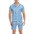 thumbnail image 1 of SWSMCLT Men's 2 Piece Pajama Set Summer Lightweight Lounge Spring Pjs Pajamas Soft Fall Satin Short Sleeve Blue1 Small, 1 of 5