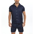 thumbnail image 1 of SWSMCLT Men's 2 Piece Pajama Set Summer Lightweight Lounge Spring Pjs Pajamas Soft Fall Satin Short Sleeve Navy XX-Large, 1 of 5