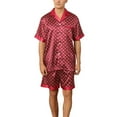 thumbnail image 1 of SWSMCLT Men's 2 Piece Pajamas Lightweight Shorts Printed Silky Summer Casual Soft Pj Set Short Sleeve Rouge Noir Large, 1 of 4