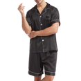 thumbnail image 1 of SWSMCLT Men's 2 Piece Satin Pajama Set Lightweight Soft Fall Button Spring Silk Silky Lounge Set Short Sleeve Pj Set Black Medium, 1 of 4