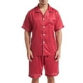 thumbnail image 1 of SWSMCLT Men's 2 Piece Satin Pajama Set Lightweight Soft Fall Button Spring Silk Silky Lounge Set Short Sleeve Pj Set Rouge Noir Medium, 1 of 4