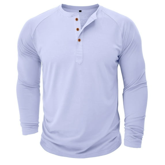 SWSMCLT Men's 2025 Blouse Button Henley Shirt Crew Neck Winter Cotton Pull On Top Classic Fall Long Sleeve White Medium