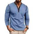 thumbnail image 1 of SWSMCLT Men's 2025 Henley Shirt Comfy Fall Henley Elasthane Cotton Pull On Regular Fit Top Casual Blouse Button Blue Small, 1 of 5