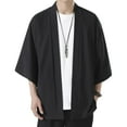 thumbnail image 1 of SWSMCLT Men's 3/4 Sleeve Shirt Fall Cardigan Soft Spandex Lightweight Summer Cardigans Basic Comfy Thin Black Small, 1 of 4