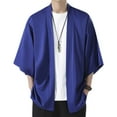 thumbnail image 1 of SWSMCLT Men's 3/4 Sleeve Shirt Fall Cardigan Soft Spandex Lightweight Summer Cardigans Basic Comfy Thin Blue Large, 1 of 4