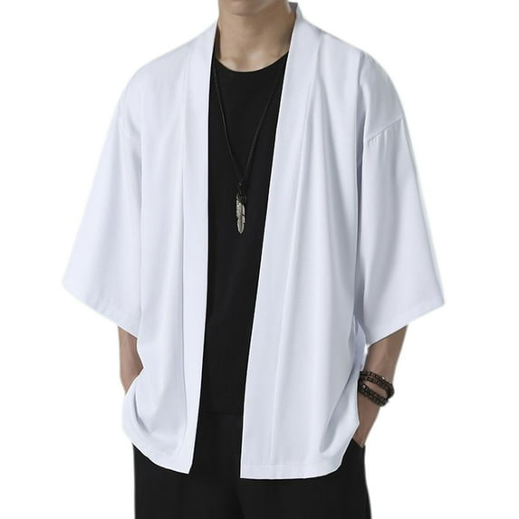 SWSMCLT Men's 3/4 Sleeve Shirt Fall Cardigan Soft Spandex Lightweight Summer Cardigans Basic Comfy Thin White Medium