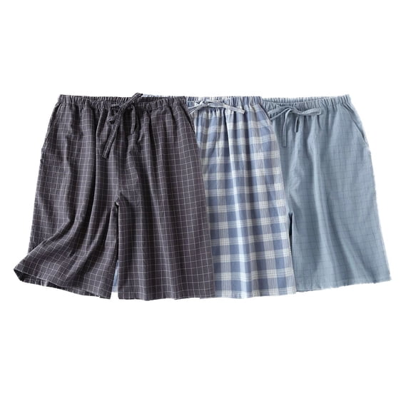 SWSMCLT Men's 3 Piece Pajama Shorts Plaid Printed Basic Casual Drawstring Pjs Sleep Shorts Cotton Soft Pajamas Comfy Short Thin Summer Style3 X-Large