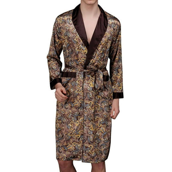 SWSMCLT Men's Bath Robe Belted Bath Robe Elasthane Hot Tub Billowy Home Cool Fall Bathrobes Comfy Belt Loops Coffee Medium