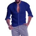 thumbnail image 1 of SWSMCLT Men's Beach Top Long Sleeve Shirts Linen Shirt Cotton Button Down Henley Shirt Solid Casual Holiday Summer Royal Blue XX-Large, 1 of 1