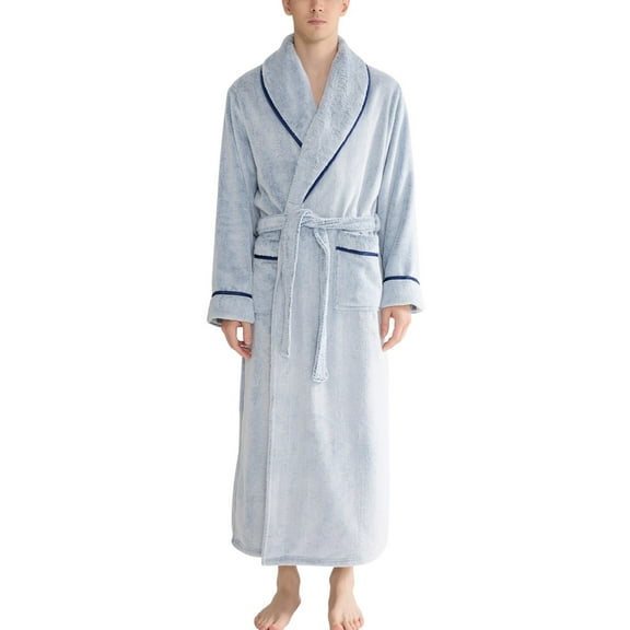SWSMCLT Men's Belt Fleece Bath Robe Ankle Fall Chic Comfy Detachable Lapel Loungewear Plush Bathrobes Belt Loops Navy Medium-Large