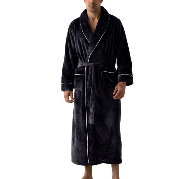 SWSMCLT Men's Belt Fleece Bath Robe Calf Length Comfy Billowy Medium Baggy Loungewear Plush Bathrobes Chic Fall Dark Grey Small