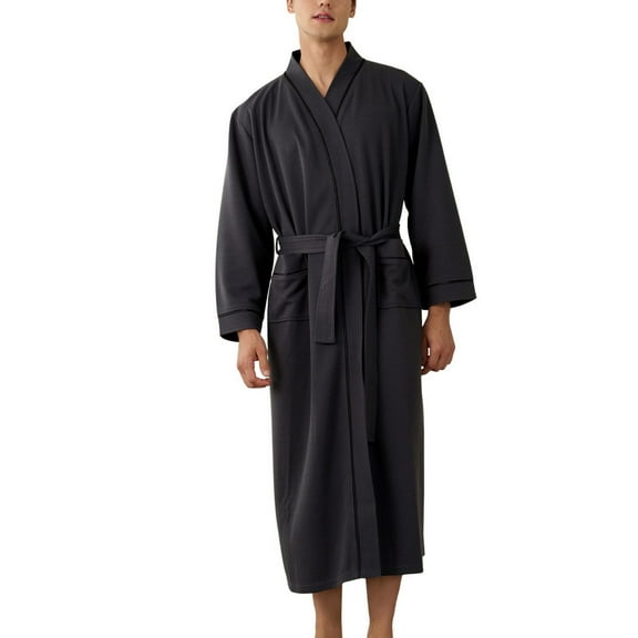 SWSMCLT Men's Billowy Bathrobe Belt Loops Classic Comfy Home Fall Nightwear Bathrobes Breathable Holiday Dark Grey Medium-Large
