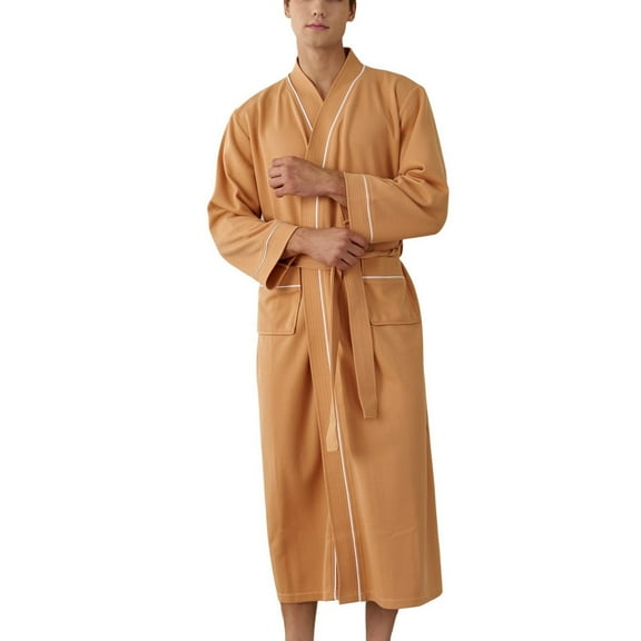 SWSMCLT Men's Billowy Bathrobe Belt Loops Classic Comfy Home Fall Nightwear Bathrobes Breathable Holiday Mustard Yellow Small