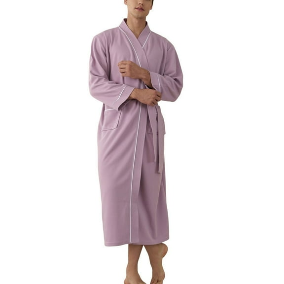 SWSMCLT Men's Billowy Bathrobe Belt Loops Classic Comfy Home Fall Nightwear Bathrobes Breathable Holiday Purple Small