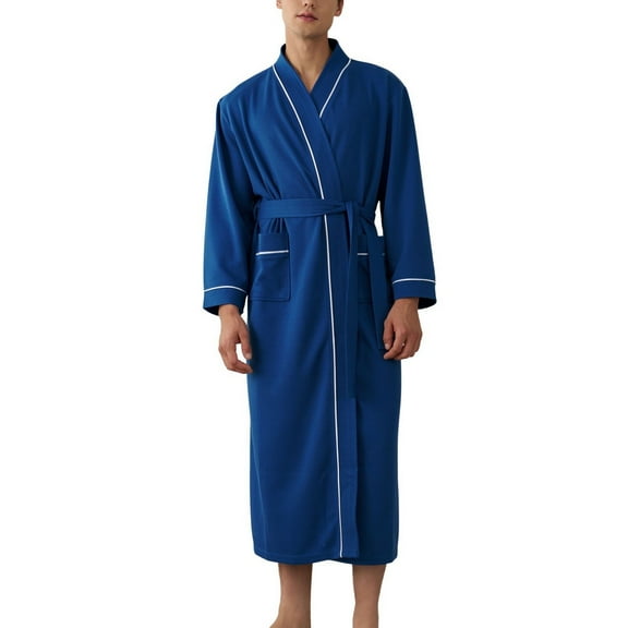 SWSMCLT Men's Billowy Bathrobe Belt Loops Classic Comfy Home Fall Nightwear Bathrobes Breathable Holiday Royal Blue Medium-Large