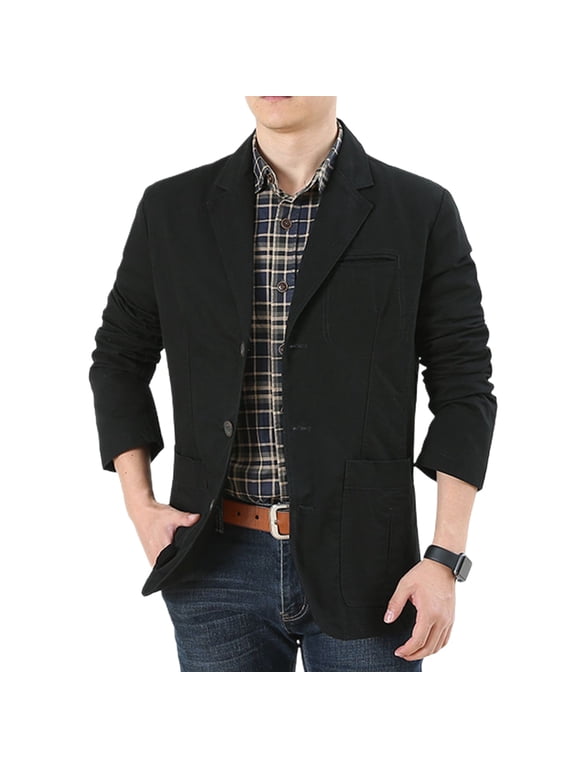 Men's Blazer Casual Sportcoat Vintage Button Summer Sport Coat Cotton Modern Long Sleeve Basic Black Small
