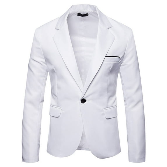SWSMCLT Men's Blazer Jacket Casual Winter Fall Blazer Long Sleeve Office Button Slimming One Button Sport Coat White X-Large